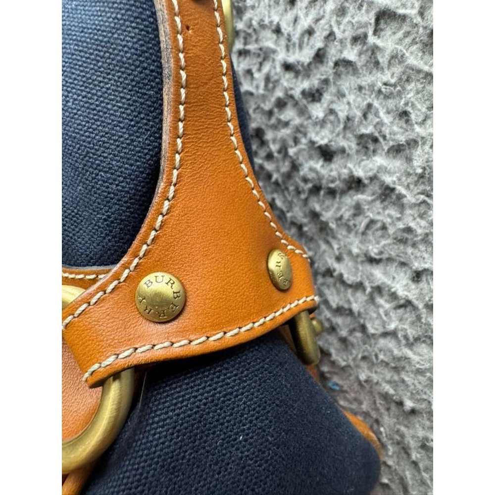 Vintage Burberry London Women' s Canvas Leather Trim Top Handle Bag‎ Navy Blue - Picture 12 of 16